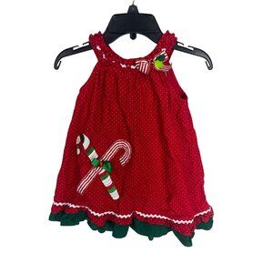 Rare Edition Toddler Girls Red Polka Dot Christmas Jumper Candycane Dress 3T‎